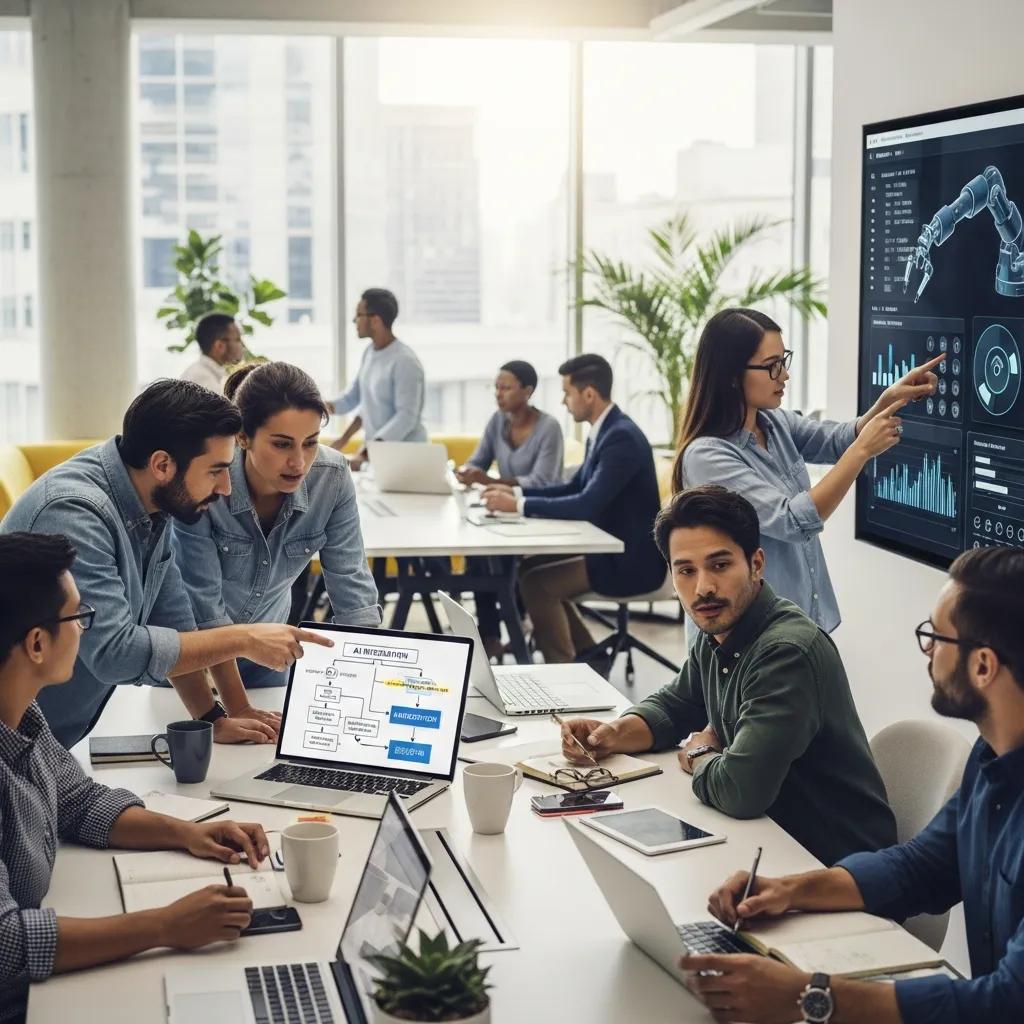 Modern office collaboration showcasing automation and AI in a vibrant workspace