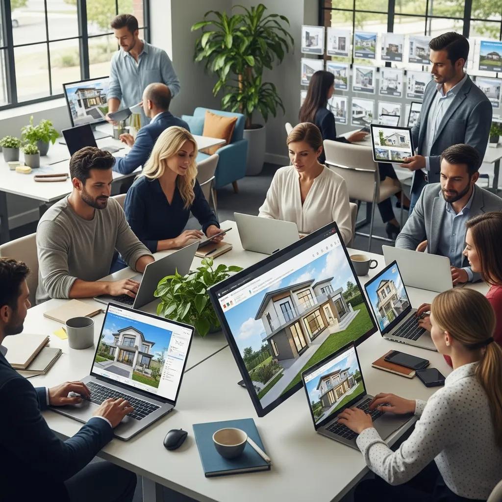 Modern real estate office showcasing collaboration and technology in property management