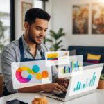 Small business owner in Colombia utilizing automation technology in a modern workspace