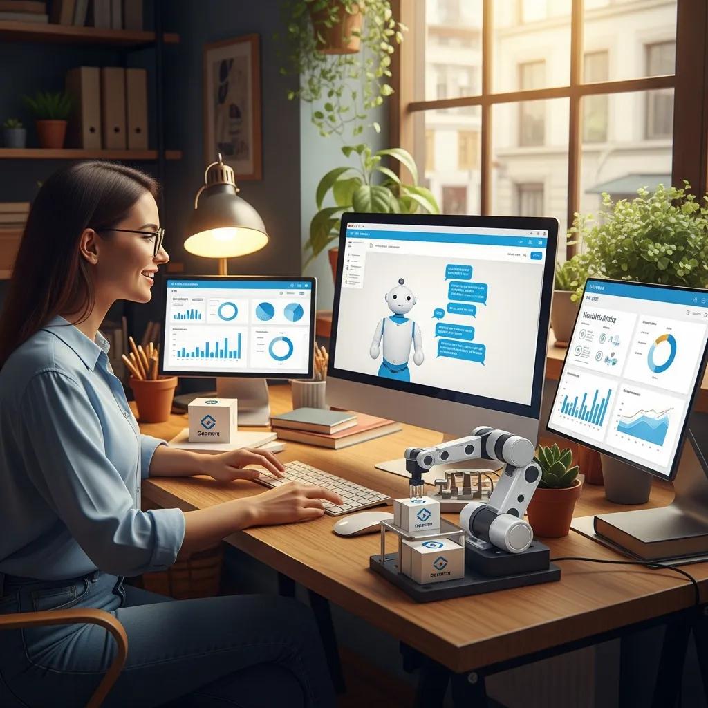 Small business owner using AI technology to enhance operations