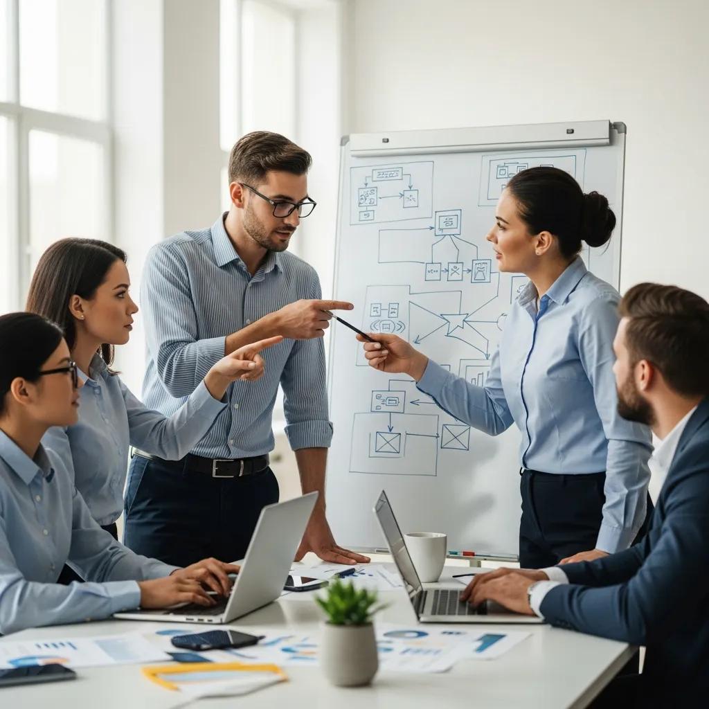 Equipo colaborando en la implementaci&oacute;n de soluciones de automatizaci&oacute;n en una oficina moderna