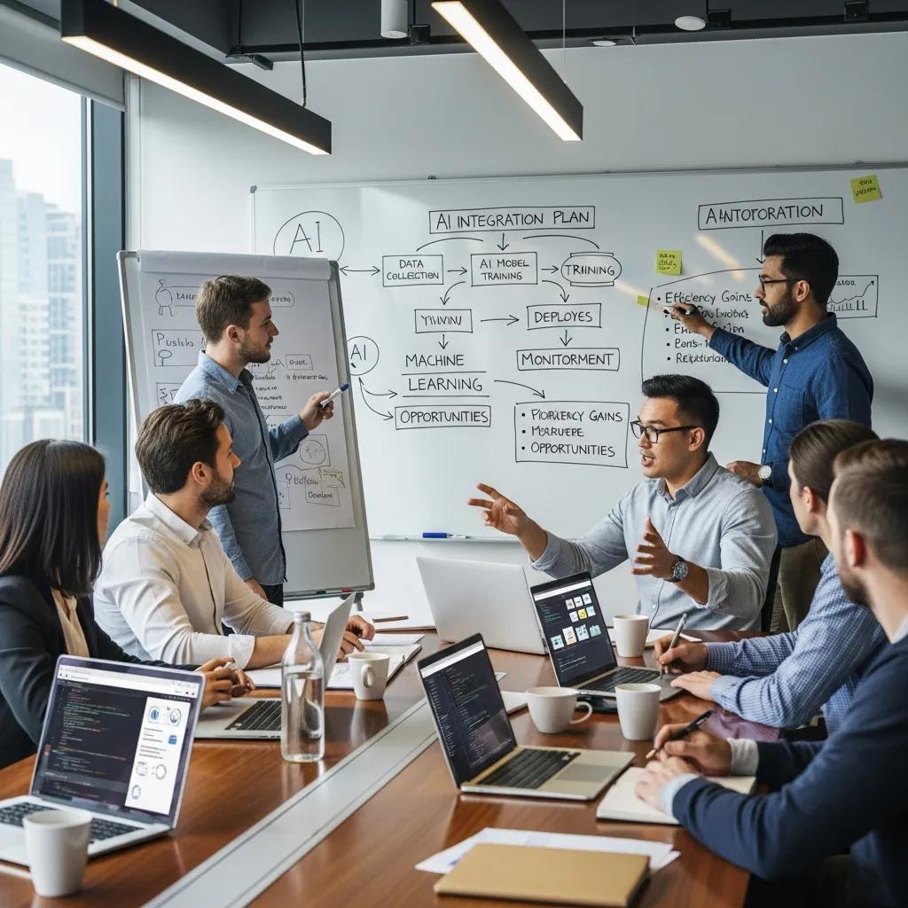 Equipo de profesionales discutiendo estrategias de automatizaci&oacute;n en una sala de reuniones